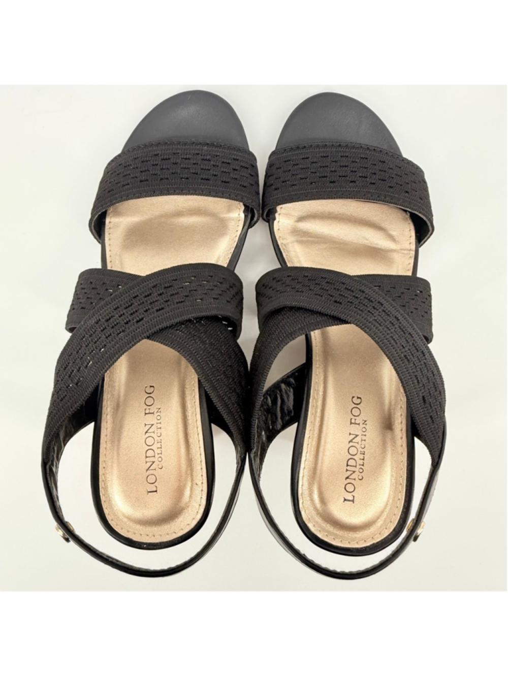 Women's London Fog Black Wedge Woven Textile Sandals Heel Size 7.5 - Picture 12 of 13